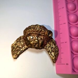 Brass Bronze Angel Cherub Wings Brooch Christian